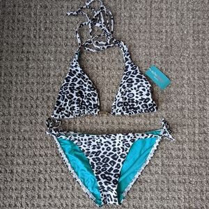 White and Grey Leopard Print Bikini